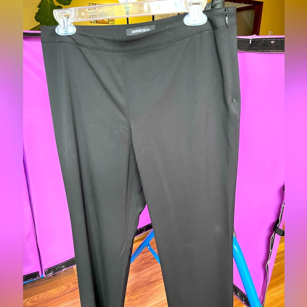 Lafayette 148 NY- Small black slacks. Straight leg w/ small slit. EUC